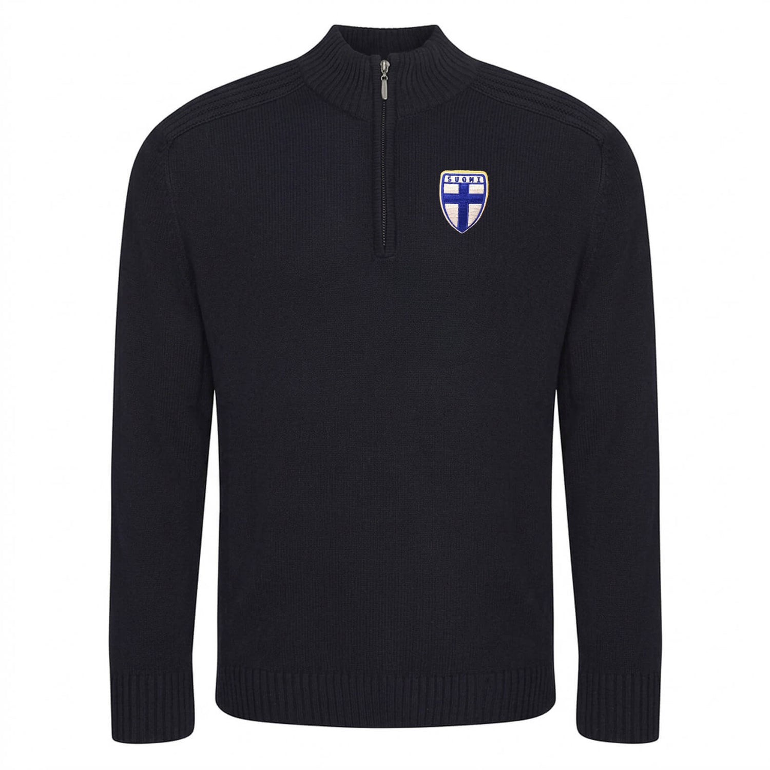 Suomi 1/4 Zip neulepaita, Musta