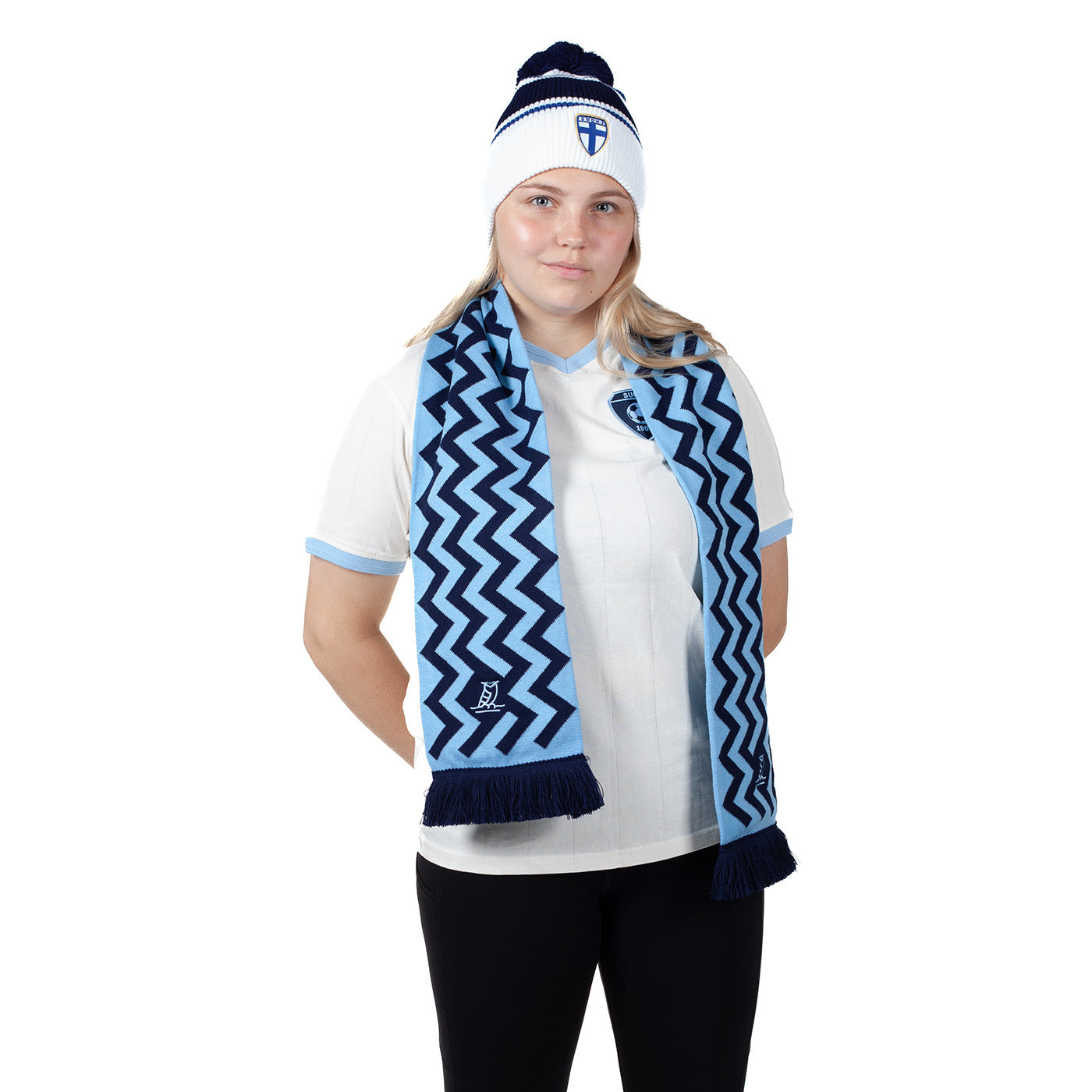 Bubi Serrated Scarf, Light Blue-Blue