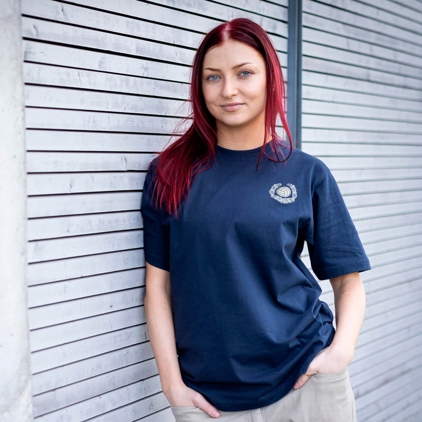 Leather Ball and Wreath T-shirt, Navy Blue