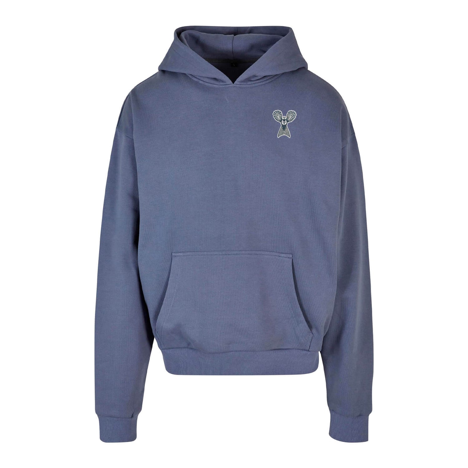 Small owl embroidered by Klaus Haapaniemi Heavy hoodie, Grey blue