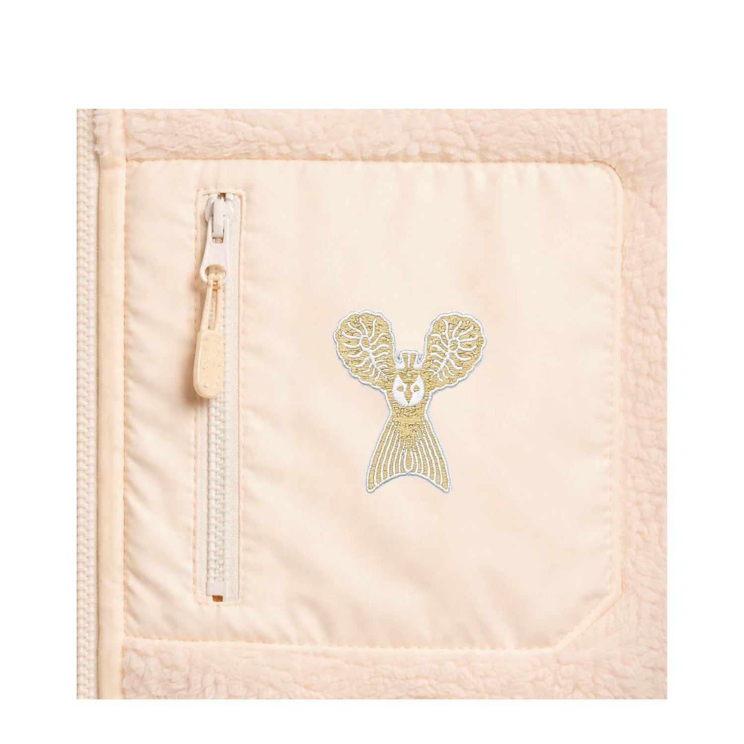 Embroidered Little Owl by Klaus Haapaniemi Sherpa fleece jacket, Off White