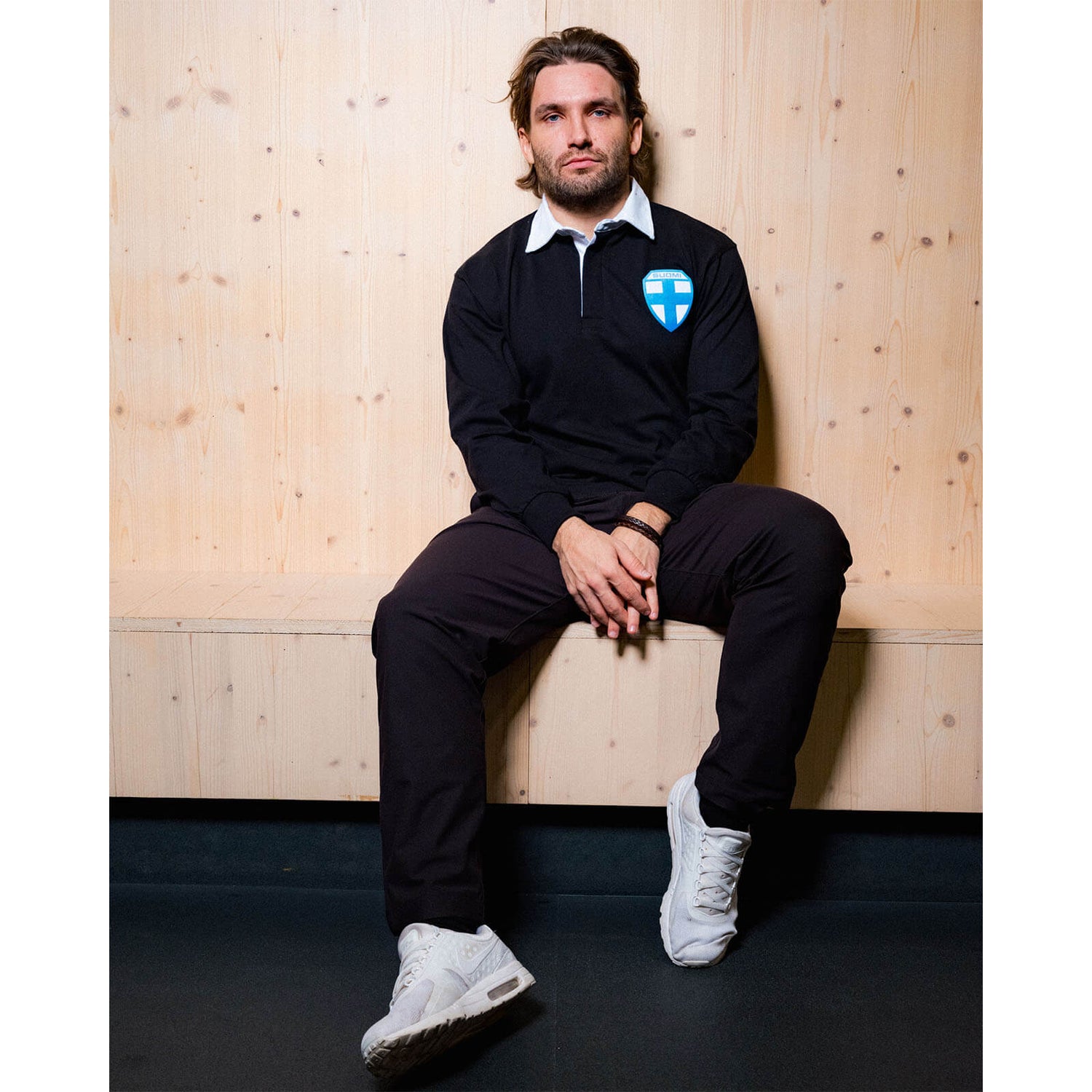 Suomi Retro pitkähihainen puuvillajersey, Musta