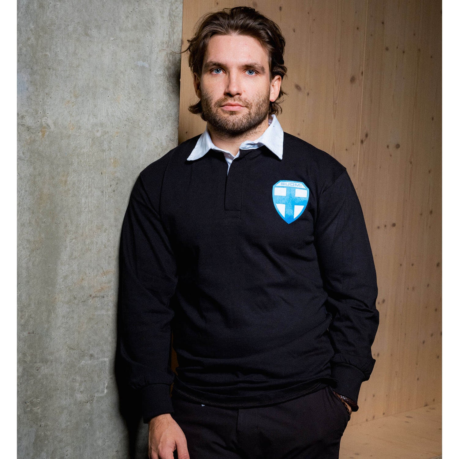 Suomi Retro pitkähihainen puuvillajersey, Musta