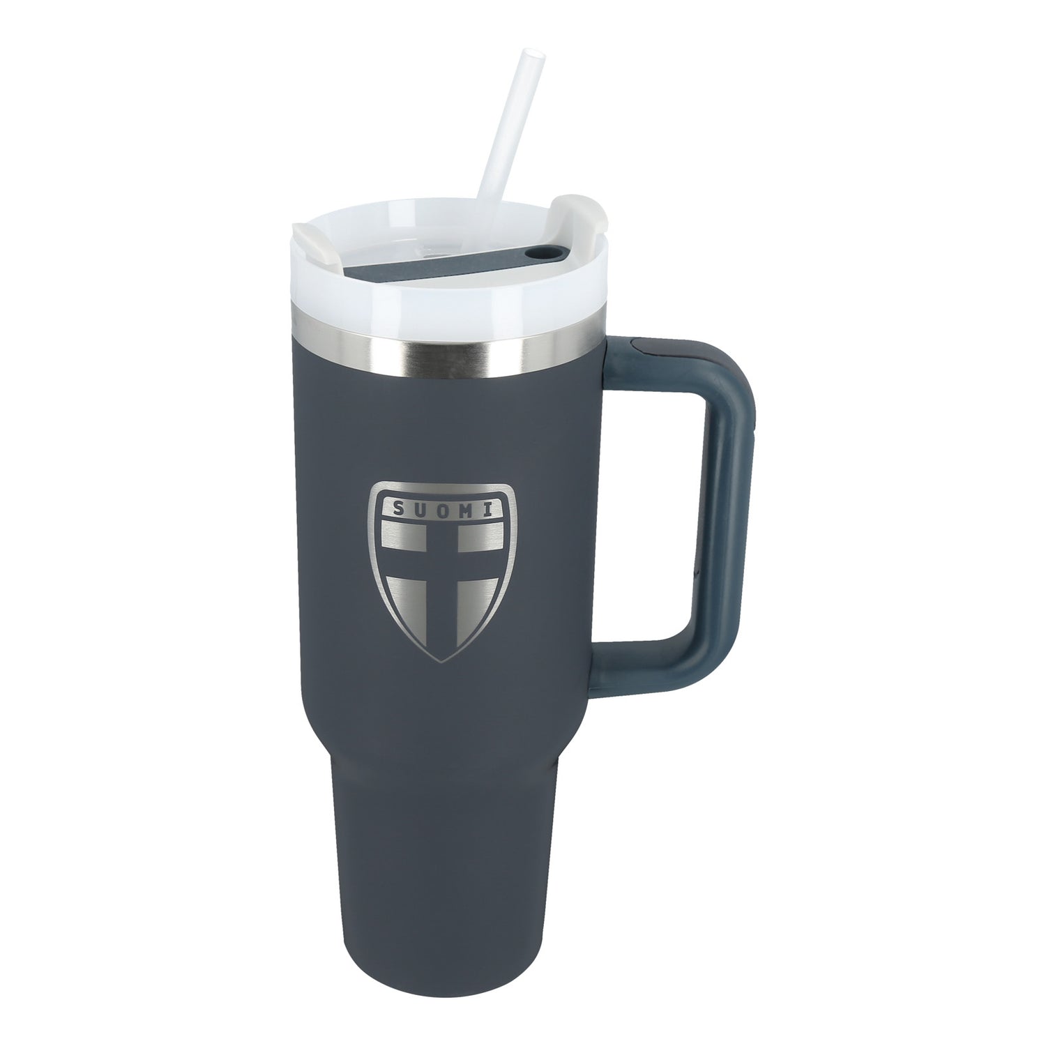 Finland large thermos mug with straw, Navy Blue