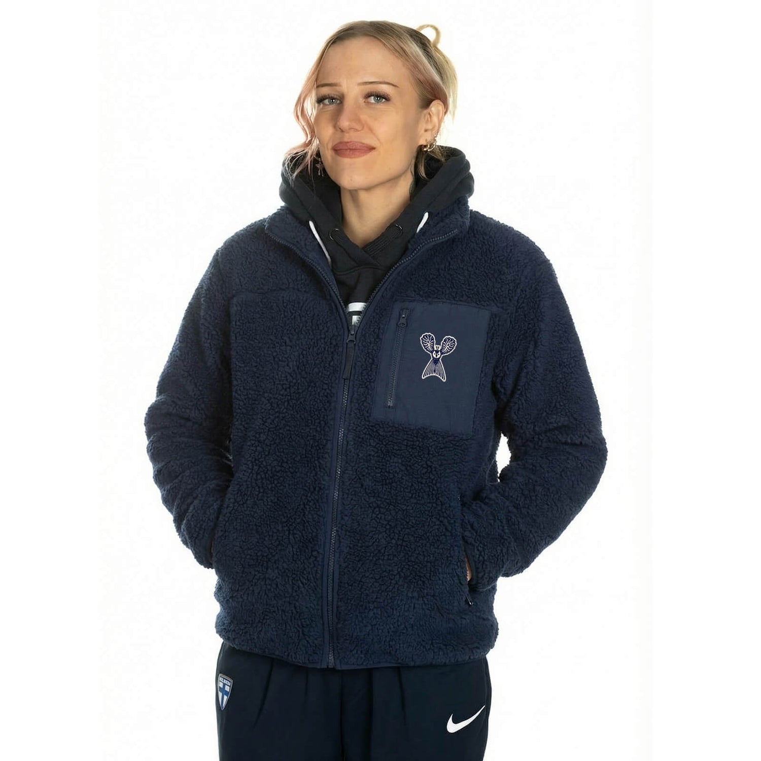 Kirjailtu Pieni pöllö by Klaus Haapaniemi Sherpa fleecetakki, Tummansininen