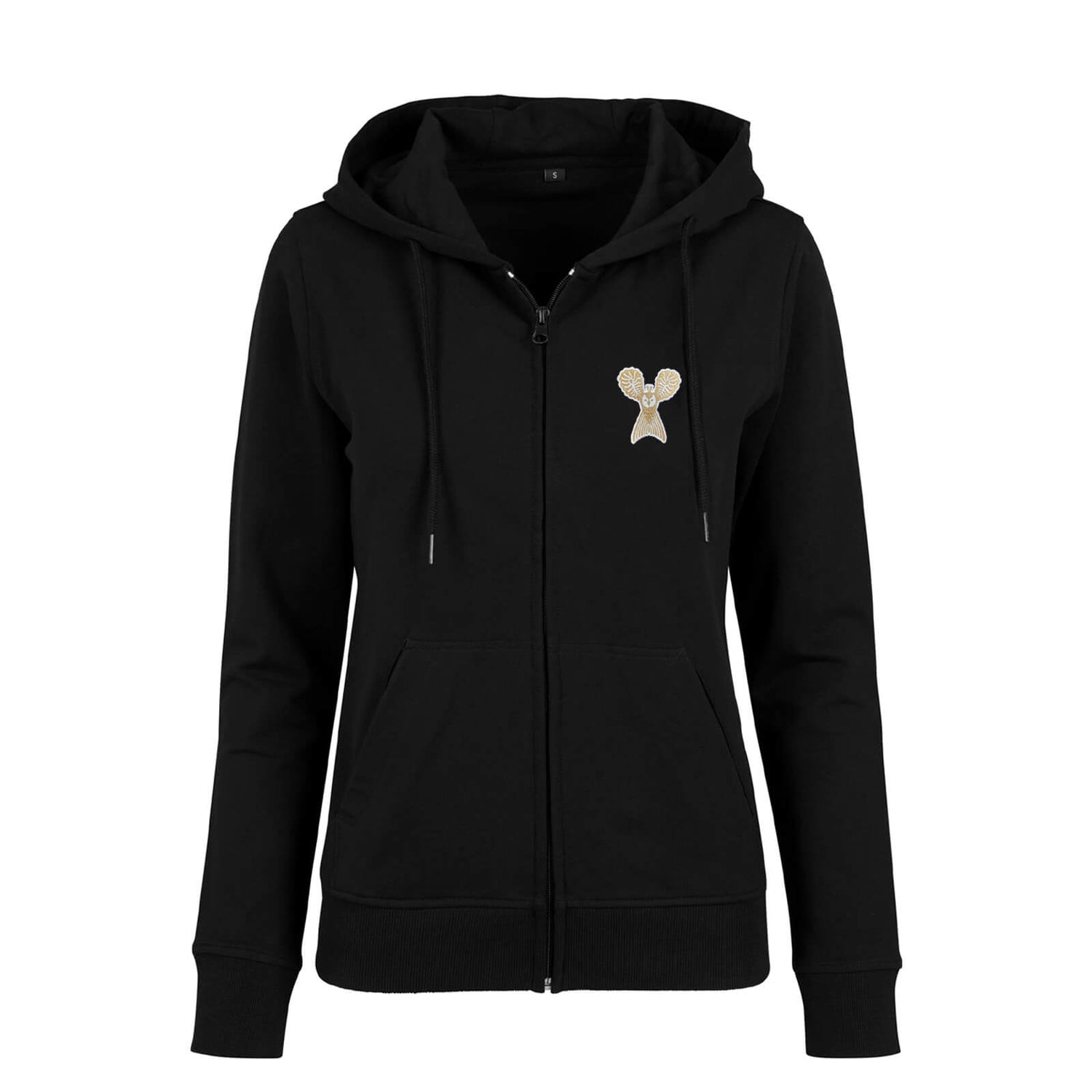 Little Owl embroidered by Klaus Haapaniemi hoodie, with zipper, Black, Women