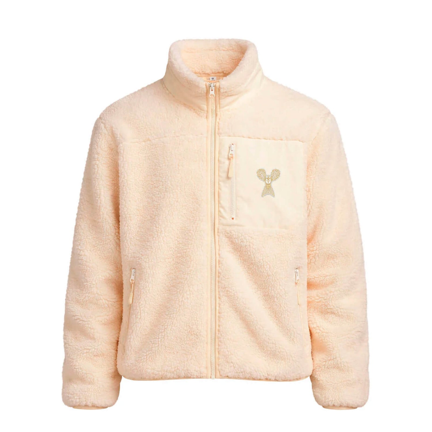 Embroidered Little Owl by Klaus Haapaniemi Sherpa fleece jacket, Off White