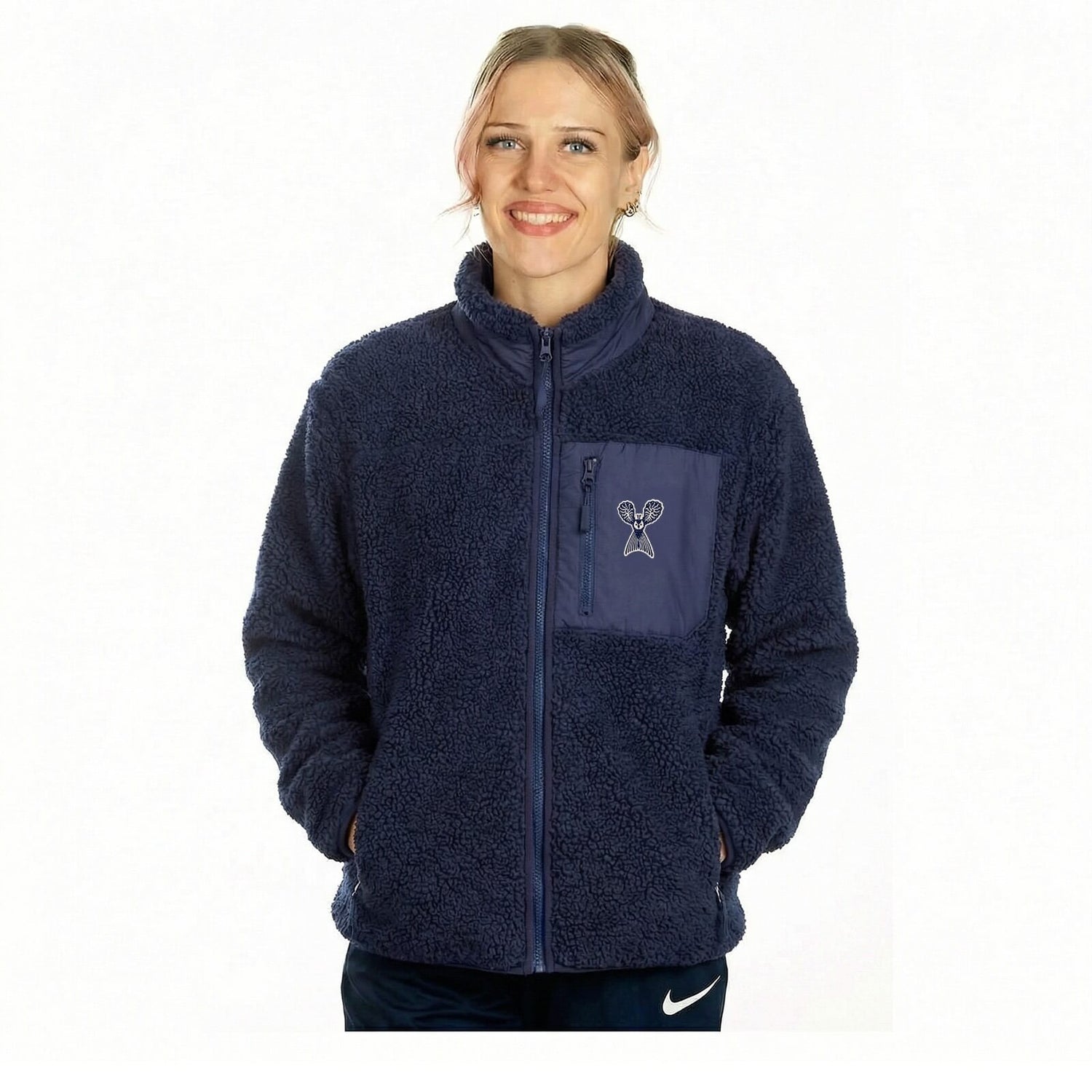 Kirjailtu Pieni pöllö by Klaus Haapaniemi Sherpa fleecetakki, Tummansininen