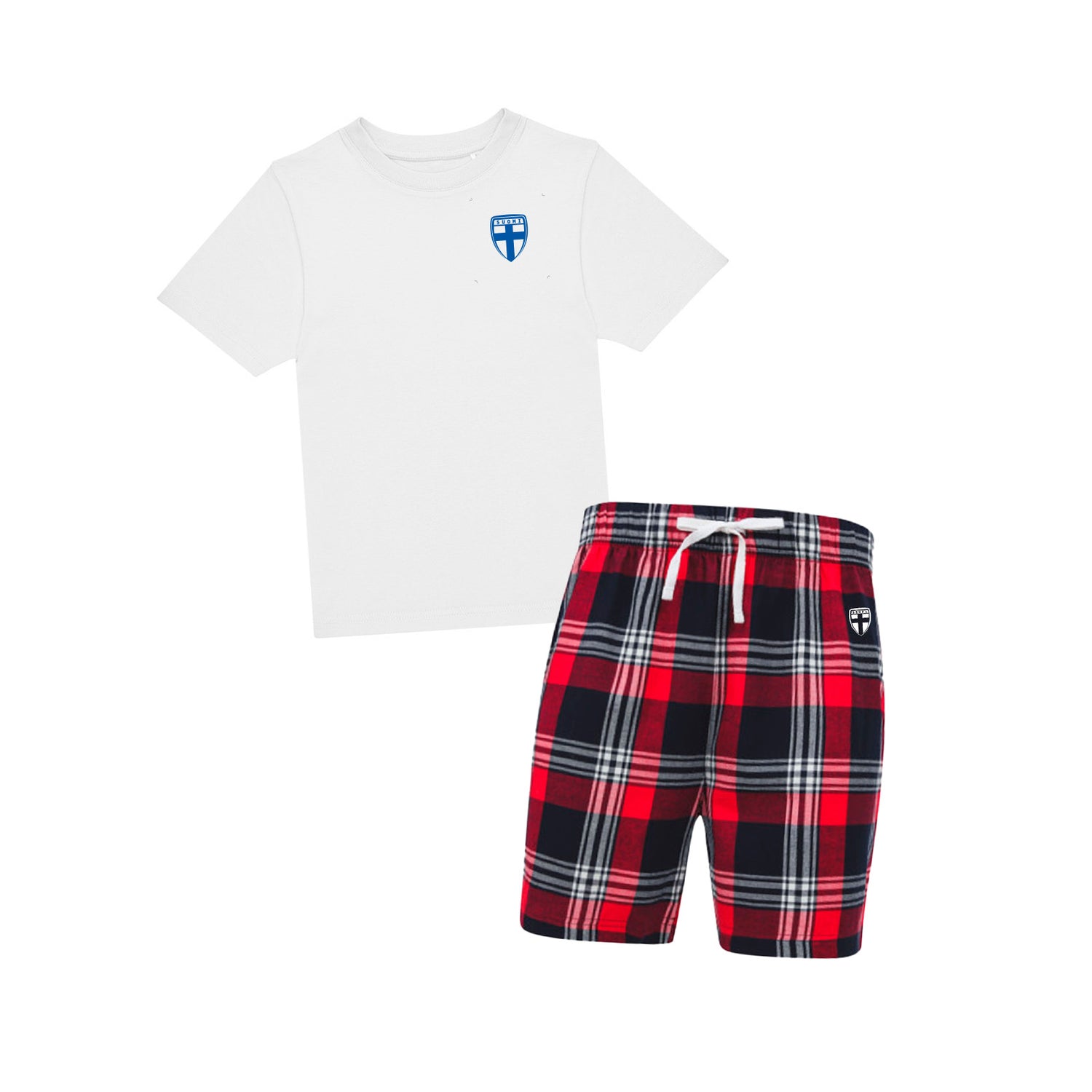 Pyjamasetti, flanellishortsit ja t-paita