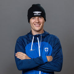 Huuhkajat-pipo valkoisella logolla