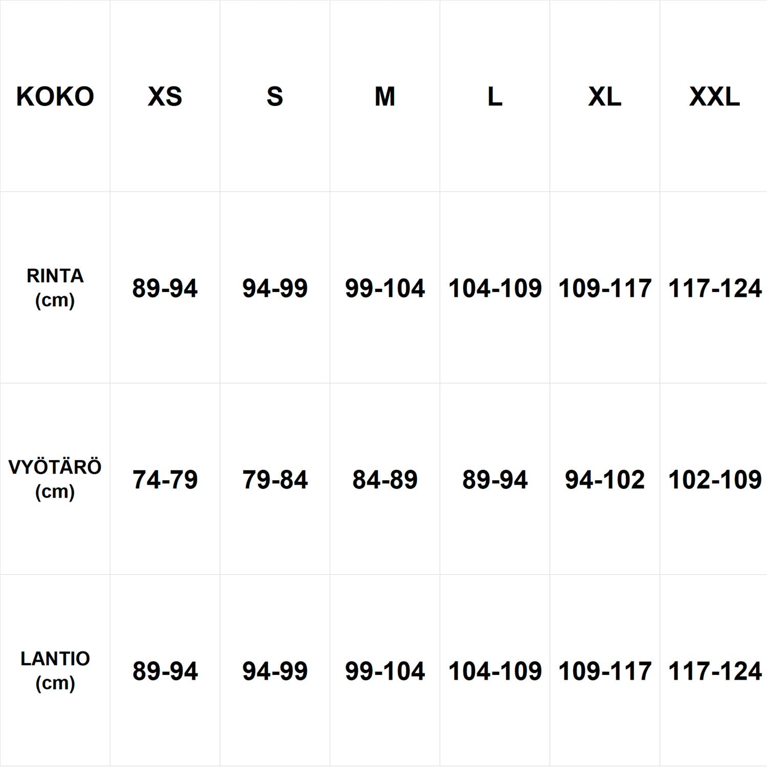 Nike Suomi-T-paita aikuiset kokotaulukko.